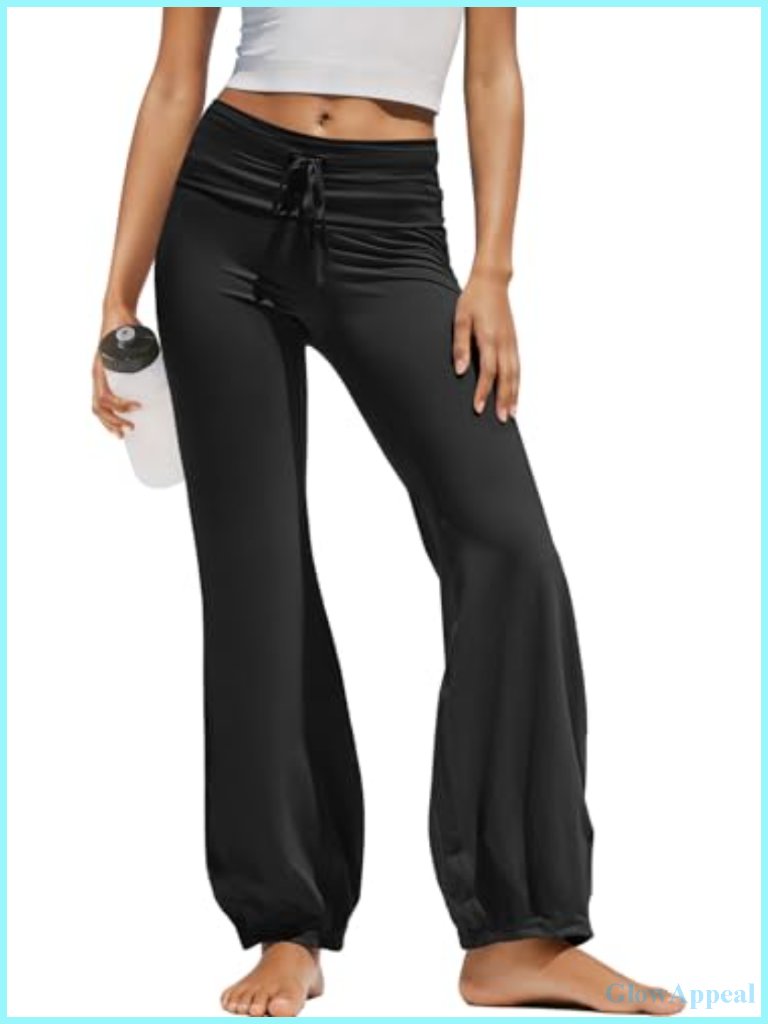 High Waisted Wide Leg Flare Yoga Pants With Drawstring Tummy Control